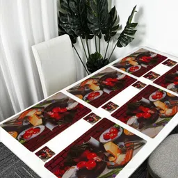 REVEXO 12Pc Maroon & Red Printed Non Slip Table Placemats With Coasters image 4
