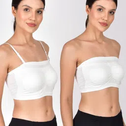 Tomkot Strapless Bras for Women Wireless Non-Slip Seamless White Tube Bra with Straps-23
