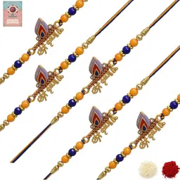 MEIRA JEWELLERY Set Of 5 Designer Rakhis With Assorted Greeting Card & Roli Chawal-image-94