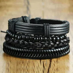 The Roadster Lifestyle Co. Men Set Of 4 Artificial Beaded Wraparound Leather Bracelets-image-90