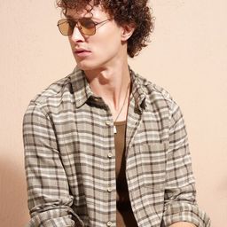 HIGHLANDER Checked Spread Collar Slim Fit Cotton Shirt-picture-2