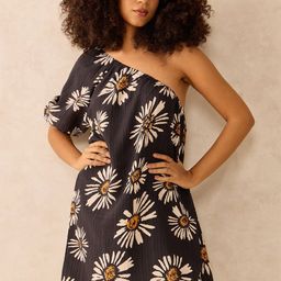Outzidr Women Floral Printed One Shoulder Puff Sleeve A-Line Dress-picture-29