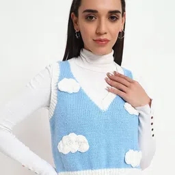 Sugercandy Women Embroidered Woollen Crop Sweater Vest With Embroidered Detail-picture-19