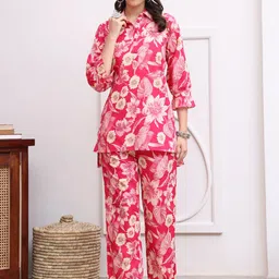 Claura Printed Pure Cotton Top With Trousers Co-Ords-image-58