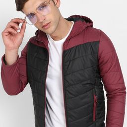 Campus Sutra Black Windcheater Colourblocked Hodded Padded Jacket-image-9