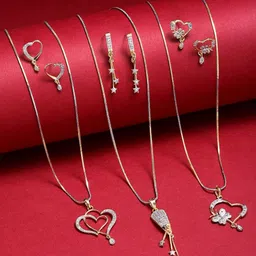 Kennice Set Of 3 Gold-Plated Cubic Zirconia Studded Chain Pendant Set-18
