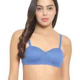 Women Cotton L-Blue Padded Non-Wired Lingerie Bra Sport wear Gym Crop Tank Top-55