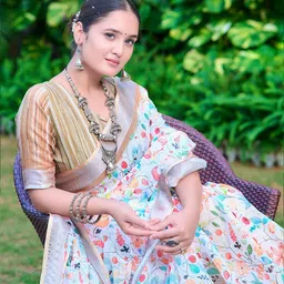 Sidhidata Floral Zari Block Print Saree image 3