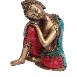 CraftVatika Gold-Toned & Red Handcrafted Resting Buddha Idol Showpiece-image-58
