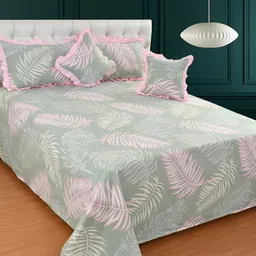 BREVARD Green Pink Tropical Printed Superfine Double Queen Bedding Set-40