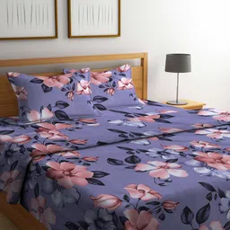 Arrabi Purple & Peach-Coloured Floral Mild Winter 550 GSM Double Bed Comforter-10