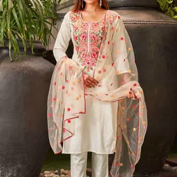 Tikhi Imli Floral Embroidered Cotton Blend Kurta with Trousers & Dupatta-picture-13