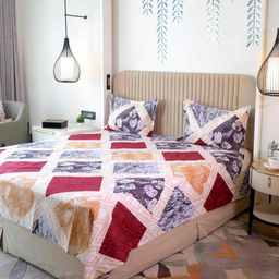 Pure Decor White & Blue Floral 300 TC Queen Bedsheet with 2 Pillow Covers-picture-22