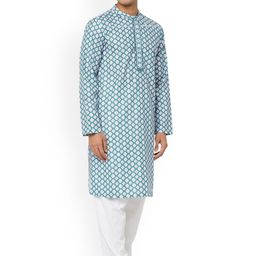 Arch element Men Geometric Printed Thread Work Kurta image 4