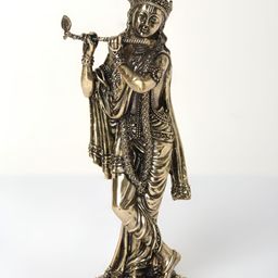 Exotic India Gold-Toned & Black Standing Lord Krishna Religious Idol Showpiece-image-63