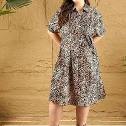 CURVE BY KASSUALLY Animal Print Flared Sleeve Fit & Flare Midi Dress-image-8