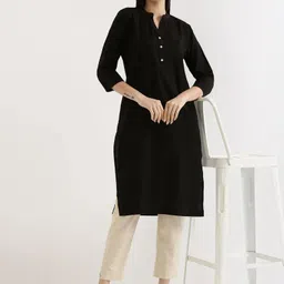 KASHISHIYA Mandarin Collar Pure Cotton Straight Kurtas-26