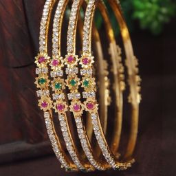 Anouk Set Of 4 Gold-Plated & Gold Brass Artificial Stones Bangles-picture-20