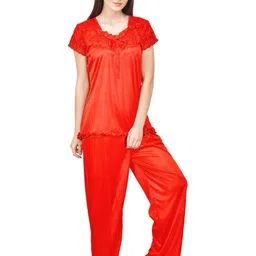 PHALIN Women Multicoloured Satin Solid Nightdress-image-97