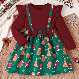 BAESD Girls Christmas Theme Conversational Print Knee Length Fit & Flare Dress-image-69