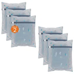Kuber Industries White & Blue 6 Pieces Cactus Printed Reusable Laundry Bags With Zipper-10