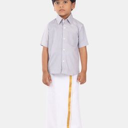 Sethukrishna Boys Ethnic Pure Cotton Shirt And Veshti Clothing Set-29