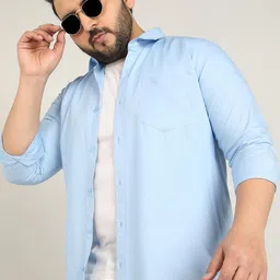 ADWYN PETER Men Plus Size Classic Fit Spread Collar Solid Cotton Casual Shirt-image-59