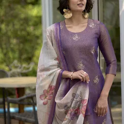 SHREE LAXMINARAYAN EXPORT Floral Embroidered Sequinned Kurta With Trousers & Dupatta image 2