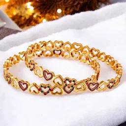 LUCKY JEWELLERY Set Of 2 18K One Gram Gold-Plated Stones-Studded Bangles-10