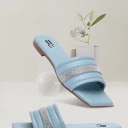 TWIN TOES Women Blue Embellished Open Toe Flats-12