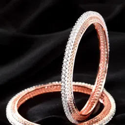 PANASH Set Of 2 Rose Gold-Plated & White American Diamond-Studded Handcrafted Bangles-0