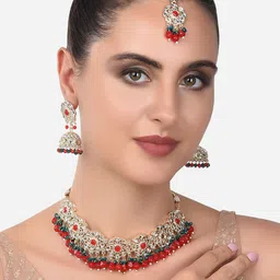 Zaveri Pearls Women Gold-Plated Red Kundan Studded Pearl Beaded Jewelry Set-36