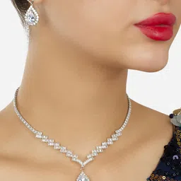 Zaveri Pearls Silver-Plated Austrian Diamonds-Stones Studded Jewellery Set-13