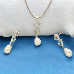 Sri Jagdamba Pearls Dealer Silver Plated CZ Stone Studded & Beaded Necklace and Earrings-image-37