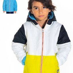 Cherry Crumble Kids White & Blue Colourblocked Reversible Hooded Padded Jacket-image-59
