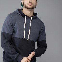 Campus Sutra Men Blue Colourblocked Hooded Sweatshirt-image-102