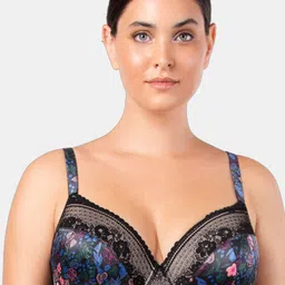 PARFAIT Black & Coral Pink Floral Print Underwired Lightly Padded T-shirt Bra A1652-picture-42