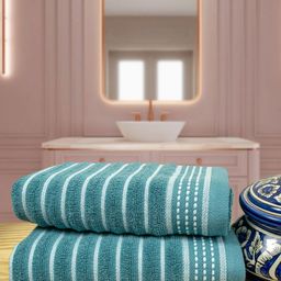 RANGOLI 2-Pcs Blue & White Striped Pure Cotton 515 GSM Hand Towels-image-54