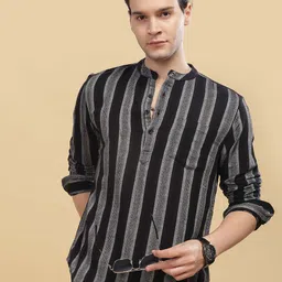 HERE&NOW Striped Mandarin Collar Cotton Short Kurta-picture-23