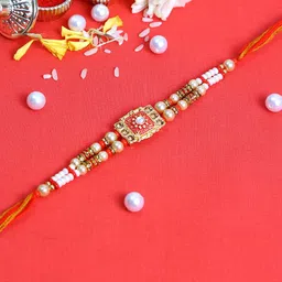 Aapno Rajasthan Red & White Kundan Studded Meenakari Work  Rakhi-image-48