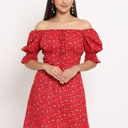 MARC LOUIS Red Floral Off-Shoulder Dress-image-97