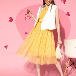 Athena Women Bright Yellow Solid One-Shoulder Dress-picture-9