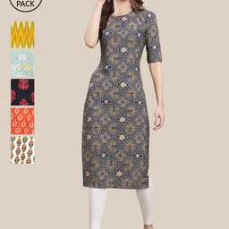 7Threads Women Pack Of 6  Multicoloured Geometric Printed Crepe Kurta-image-88