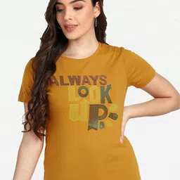 shashvi Women Mustard Yellow Embellished Cotton T-shirt-picture-46
