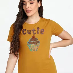 shashvi Women Mustard Yellow Typography Printed T-shirt-picture-14