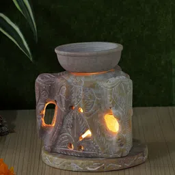 Aapno Rajasthan Cream Coloured Elephant Shaped Tealight Holder With Aroma Oil Diffusers-11