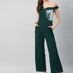 Athena Green Off-Shoulder Basic Jumpsuit with Embellished-26