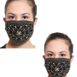 Anekaant Women 2 Pcs 3-Ply Reusable Art Silk Embroidered Face Mask-image-74