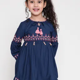 BAESD Ethnic Motifs Embroidered Tie Up Neck Bell Sleeves Kurti-image-32