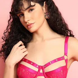 Da Intimo Pink Floral Lace Half Coverage Non Padded Balconette Bra With All Day Comfort-picture-55